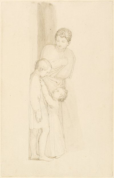 Eine Frau steht hinter einem kleinen Kind von John Flaxman